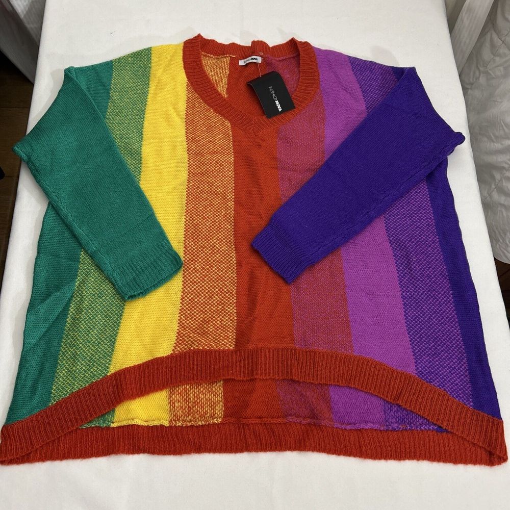 Fashion Nova Oversized Sunshine and Rainbows Sweater Size Medium NWT SKU 58932